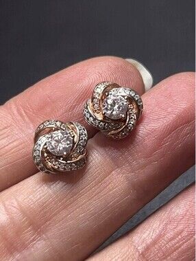 B5854 Sterling Silver IBB CN 925 Love Knot Stud CZ Earrings rose vermeil 12mm